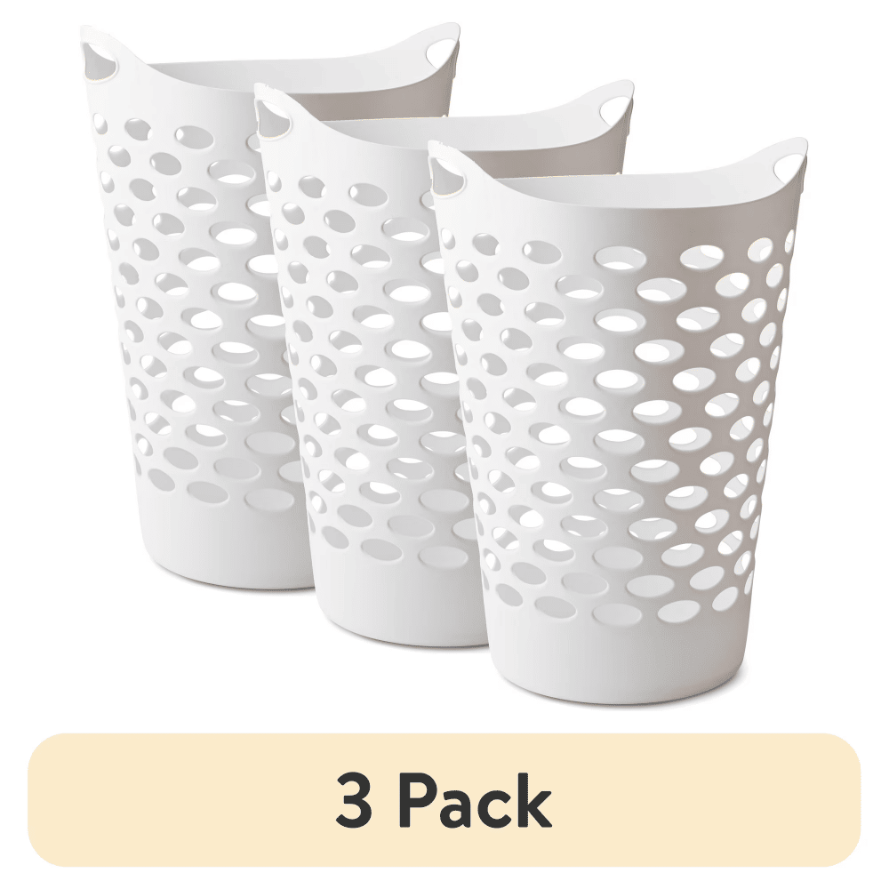 (3 pack) Flexible Round Laundry Hamper, White Plastic (Shipment from Walmart)
