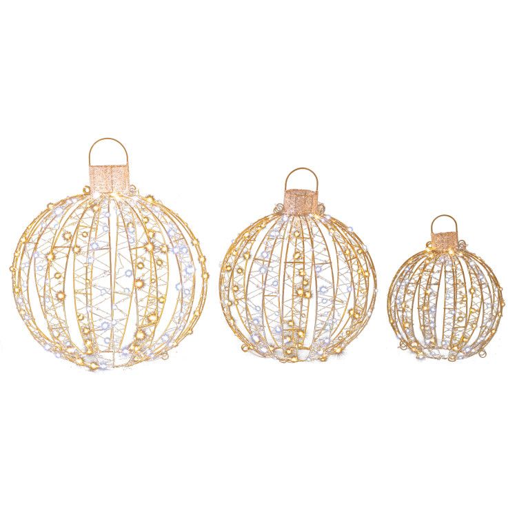 3 Pack Golden  Iron Christmas LED Light Balls with Cable Ties and 6 Stakes Weddings Decorations