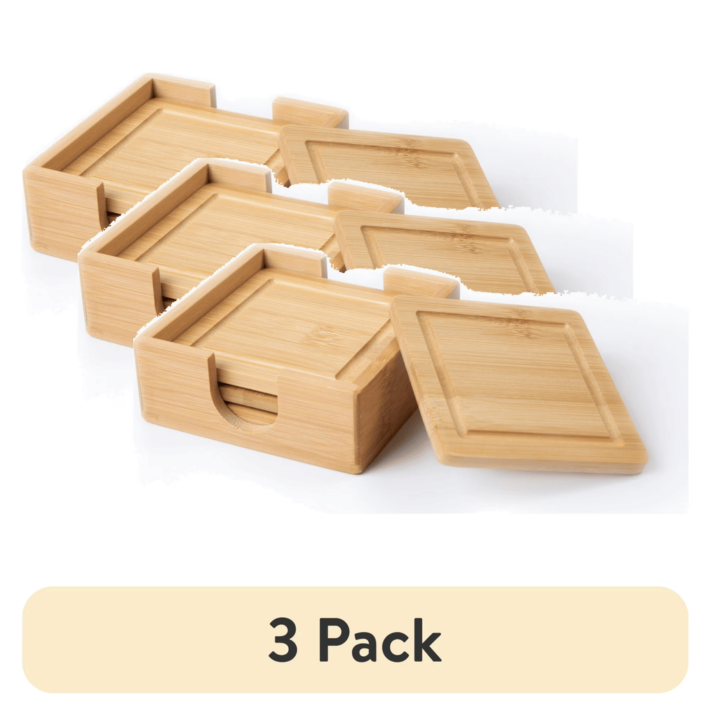 (3 pack)Natural Bamboo Coaster 4 Pack Set, 4.52 x 4.52 x 1.65 inch