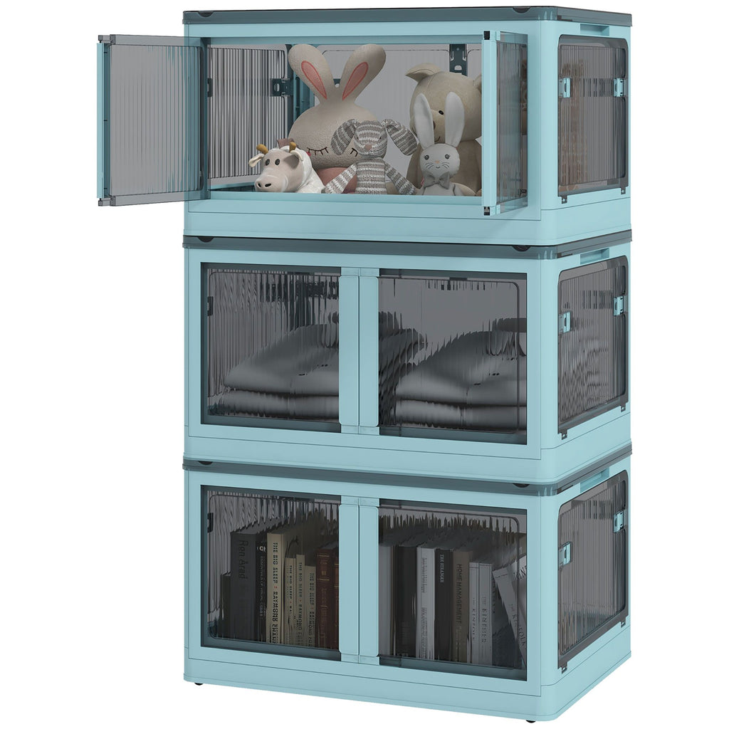 3 Packs of Collapsible Stackable Storage Bins with Lids, Wheels, 18 Gal, Blue