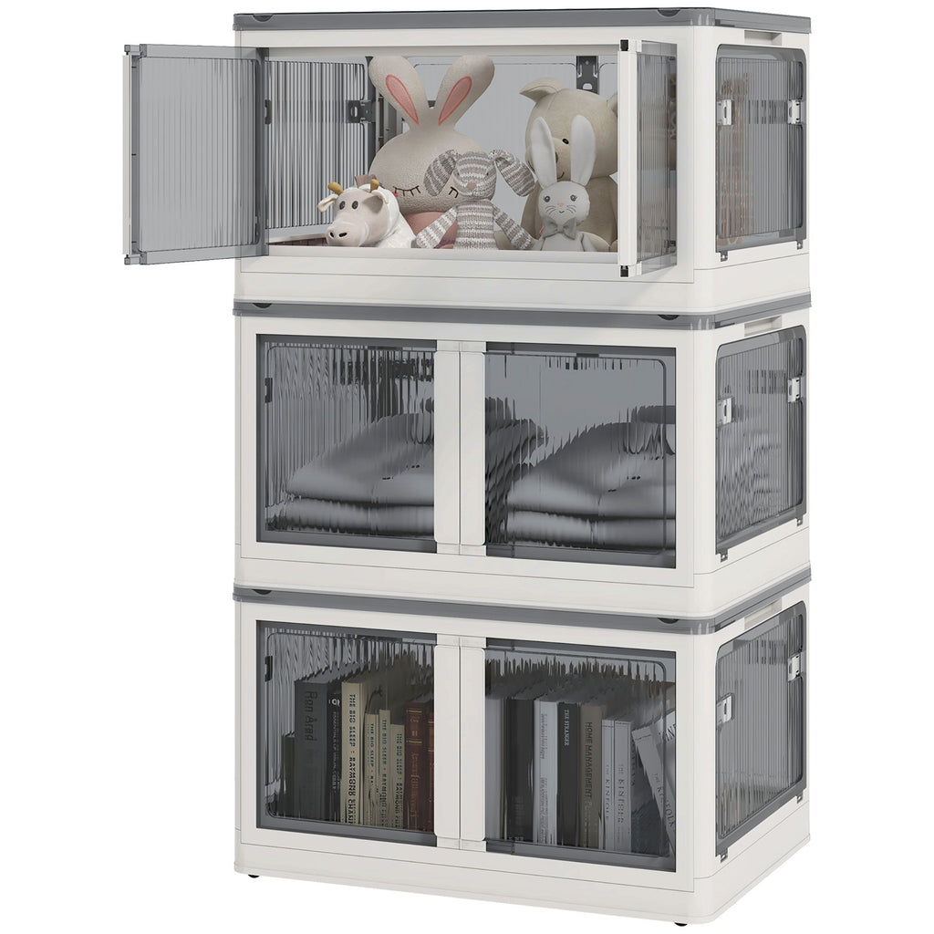 3 Packs of Collapsible Stackable Storage Bins with Lids, Wheels, 18 Gal, White