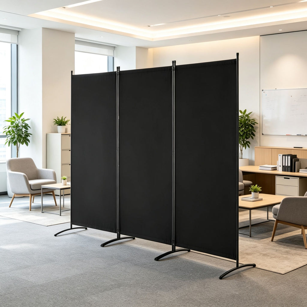 3-Panel Folding Room Divider, Black Freestanding Privacy Screen & Portable Partition for Bedroom, Office & Study
