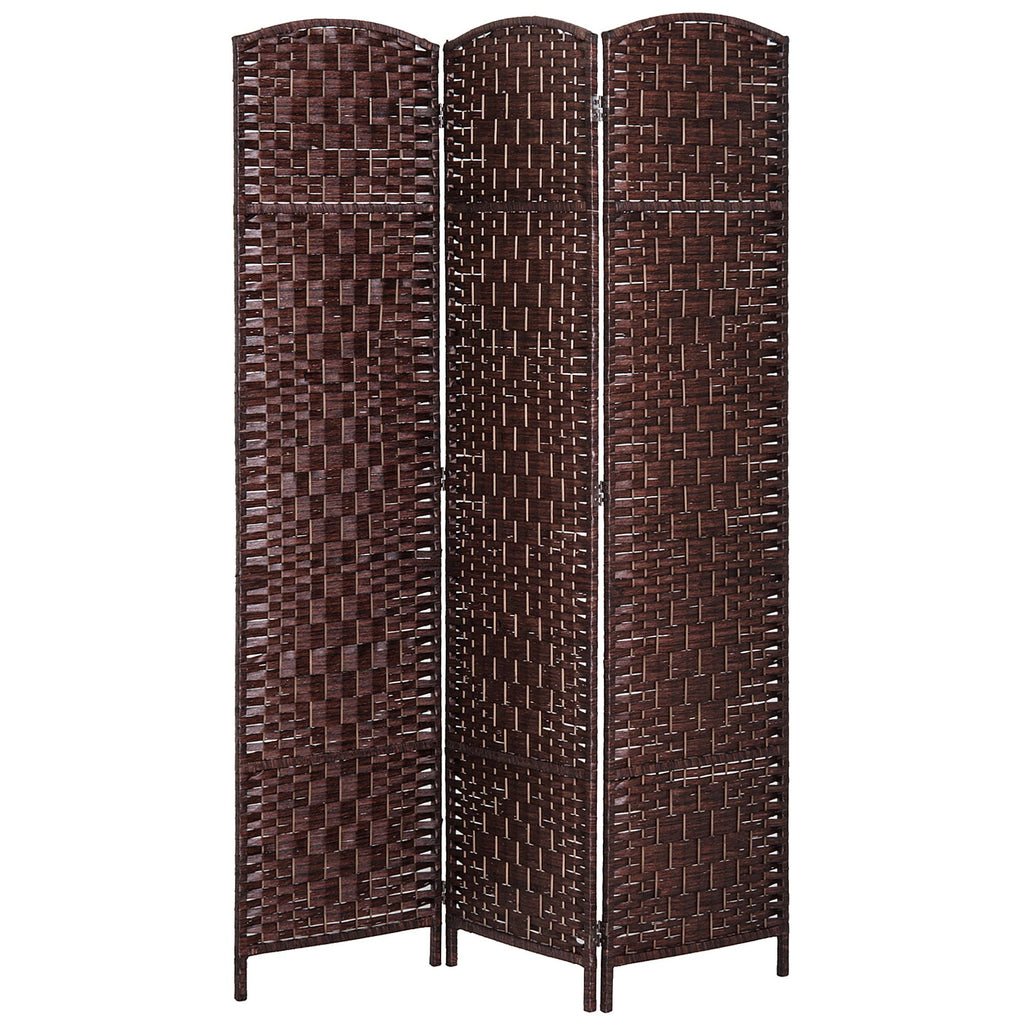 3 Panel Wicker Room Folding Divider 6' Tall Privacy Screen Brown