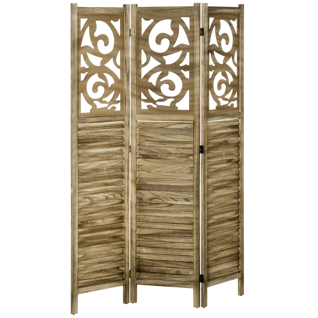 3 Panel Wooden Room Divider Double Hinged Folding Privacy Screen Brown for Home Office 63x67x075