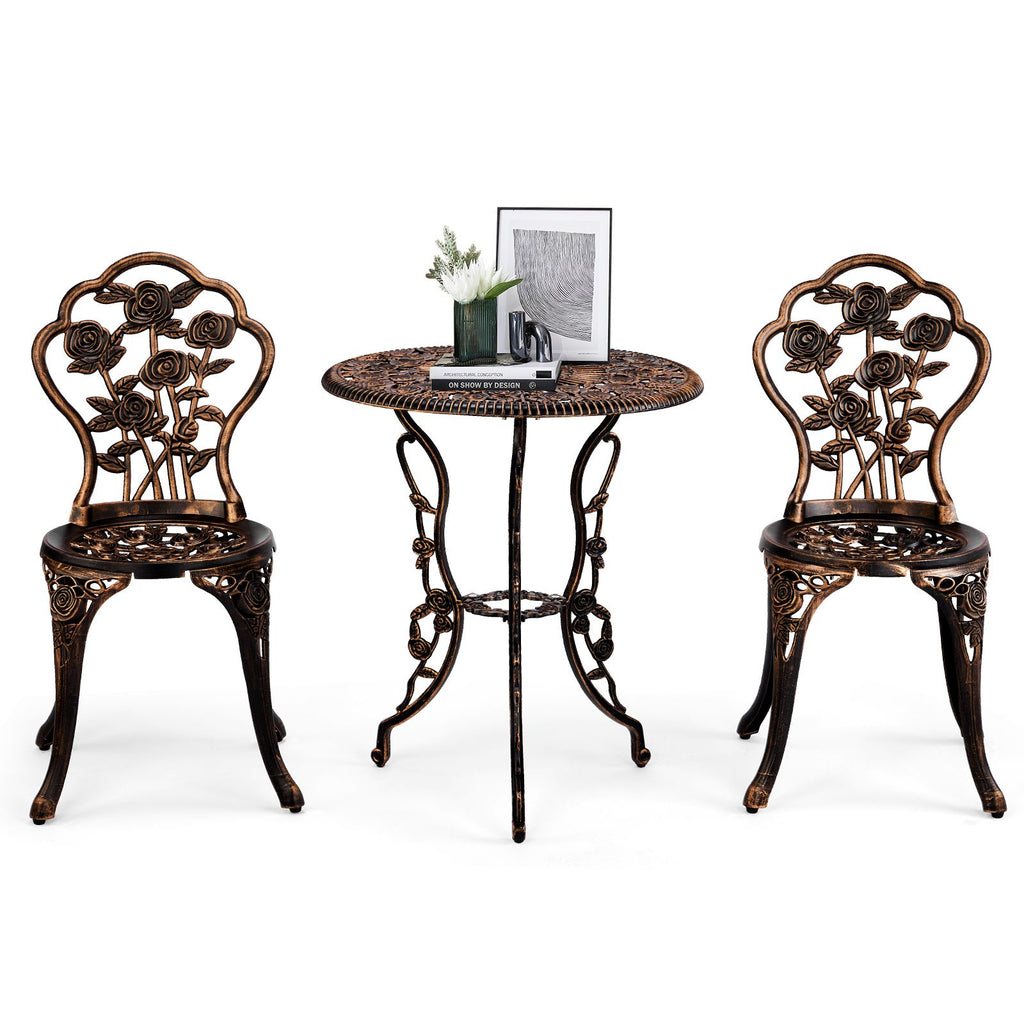 3 PCS Outdoor Bistro Set,Outdoor Patio Set, All-Weather Cast Aluminum Bistro Table Set for Backyard, Garden, Balcony Rose