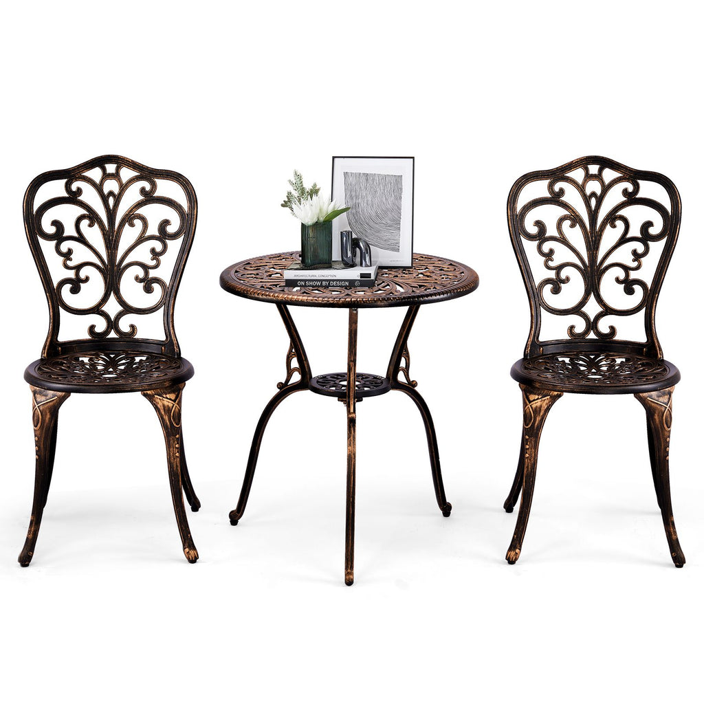 3 PCS Outdoor Bistro Set,Outdoor Patio Set, All-Weather Cast Aluminum Bistro Table Set for Backyard, Garden, Balcony(Butterfly)