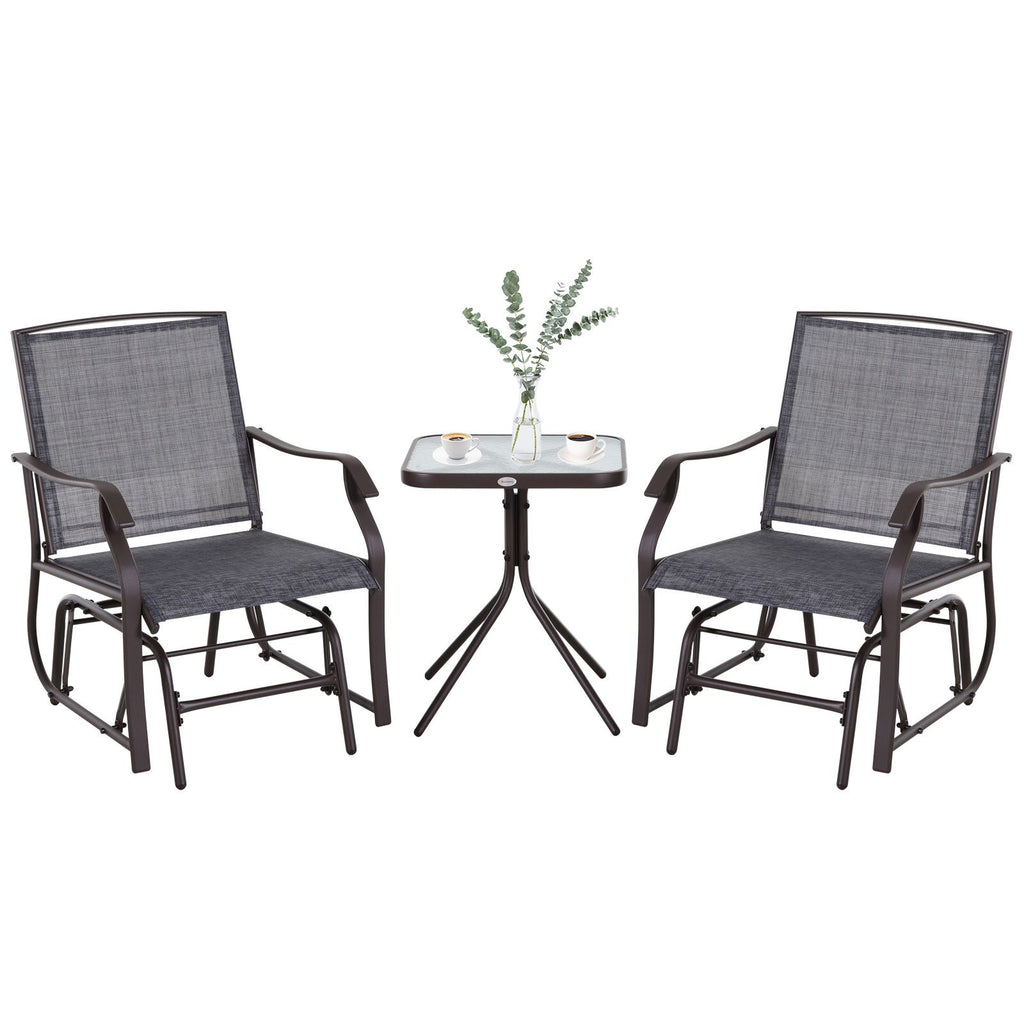 3 Pcs Outdoor Glider Swing, with Coffee Table Bistro Set, Breathable Mesh Fabric, Supports Up to 352 lbs., for Garden, Gray