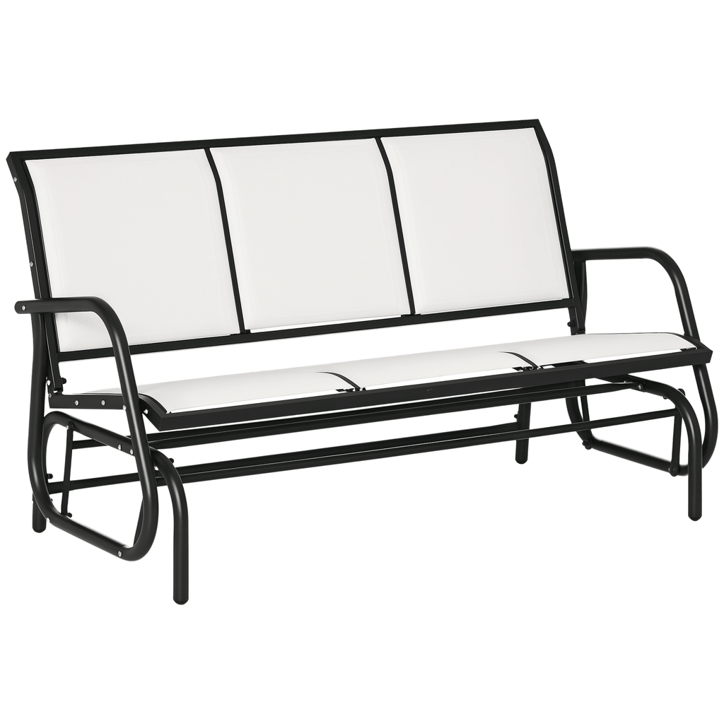 3-Person Breathable Mesh Patio Glider Swing - Cream White Outdoor Porch Bench with Metal Frame