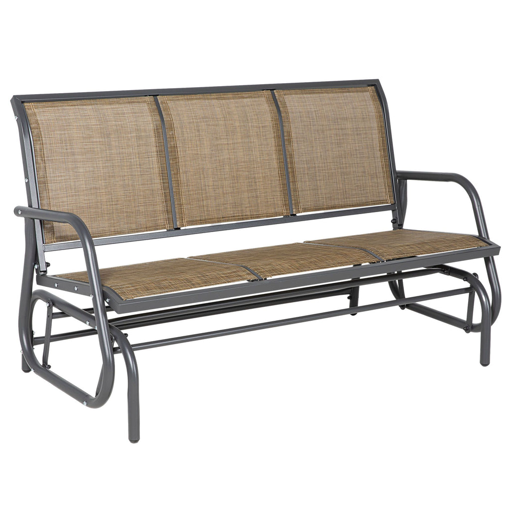 3-Person Outdoor Patio Glider Bench, Porch Glider Swing with 3 Seats, Breathable Mesh Fabric, Metal Frame, Brown