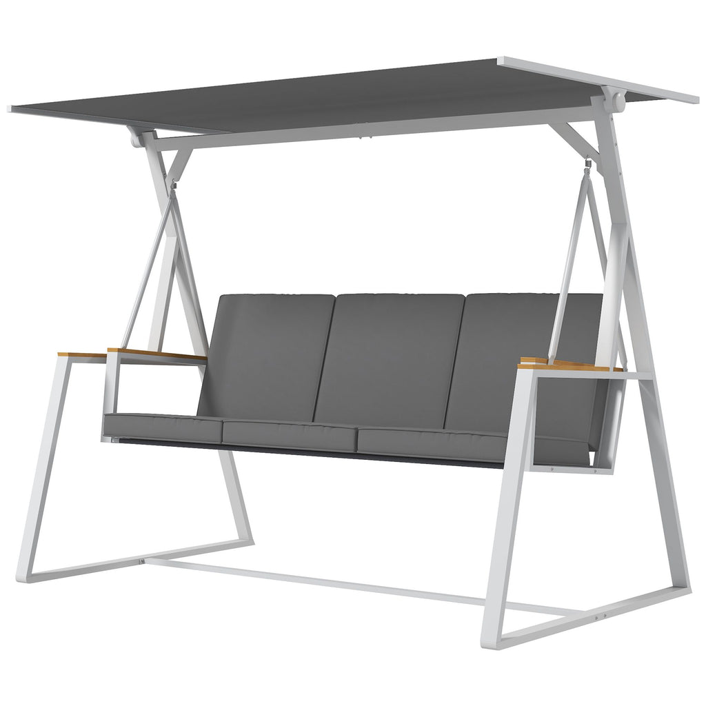 3-Person Outdoor Porch Swing Chair with Adjustable Canopy & Removable Cushions for Garden & Backyard, Gray