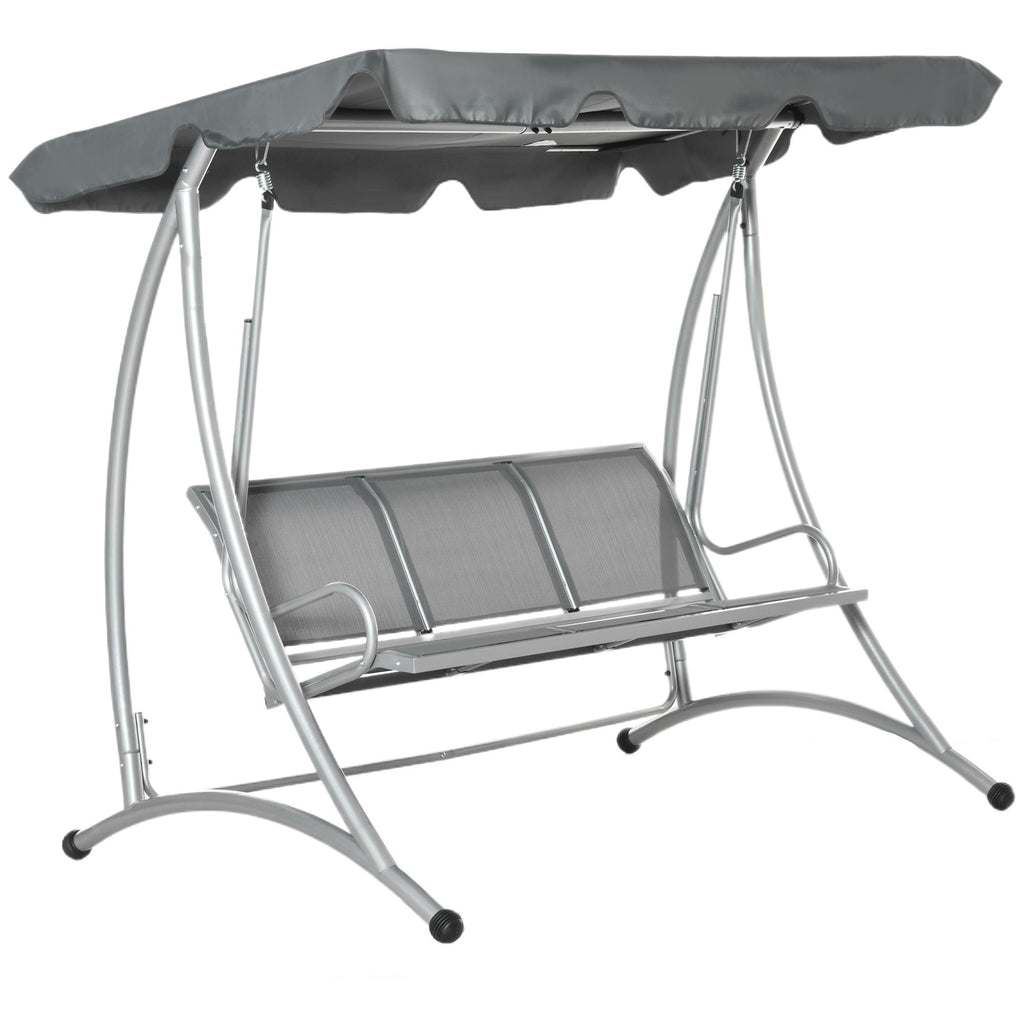 3 Person Outdoor Swing Chair Bench Grey Patio Swing with Stand and Adjustable Canopy for Garden Poolside