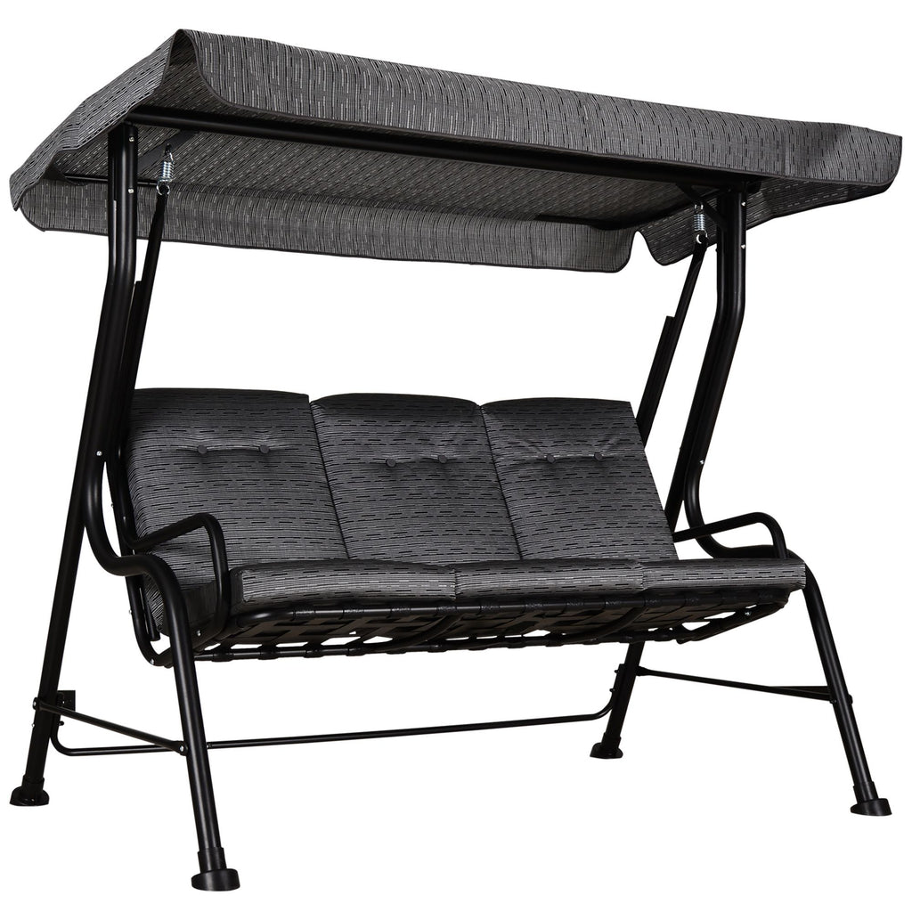 3-Person Patio Swing Chair with Canopy, Swing Lounge Chair with Removable Thicken Cushion, Black