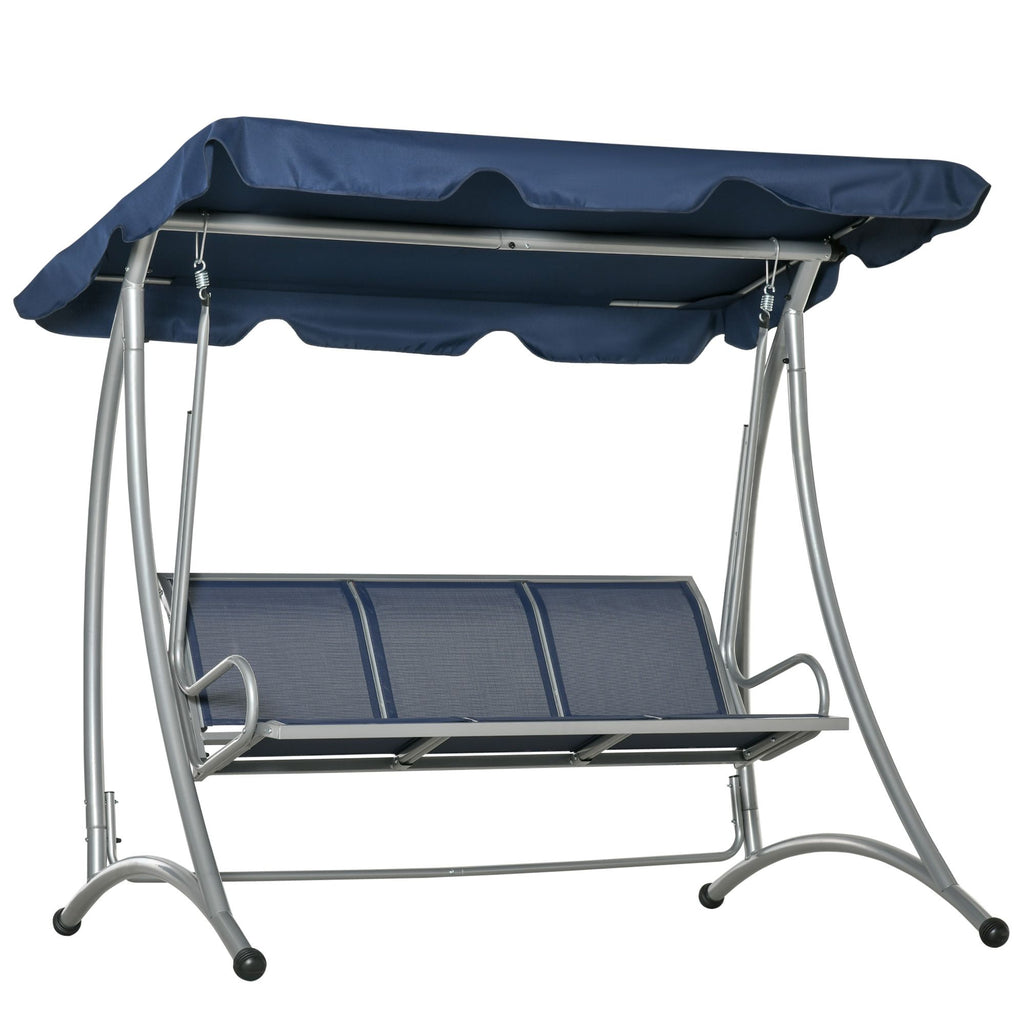 3 Person Patio Swing Seats, Porch Swing with Stand and Adjustable Canopy Outdoor Swing Chair Bench for Garden, Poolside, Blue
