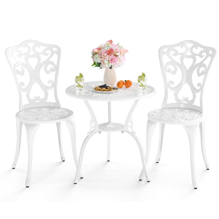 3 Piece All Weather Cast Aluminum Bistro Chairs and Table with Umbrella Holes