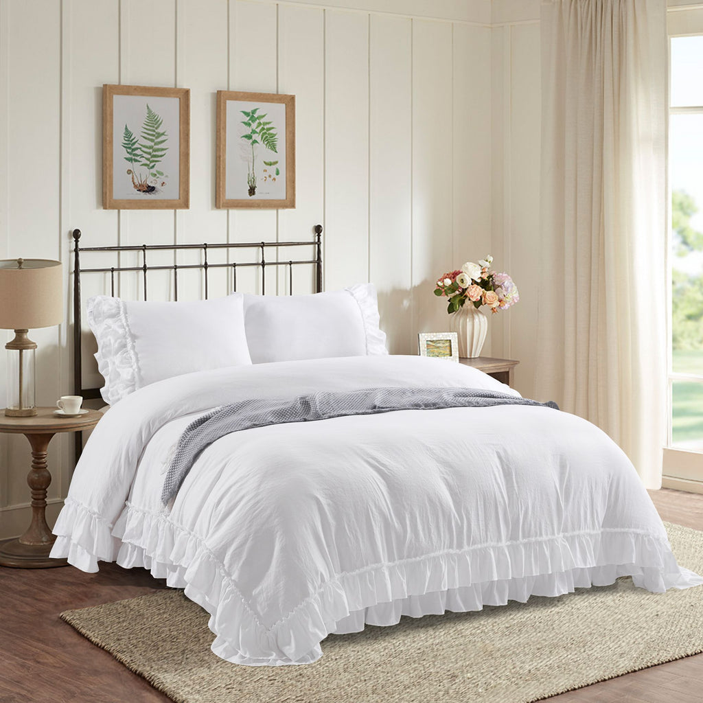 3 Piece armhouse Ruffled Duvet Cover Set with 2 Shams