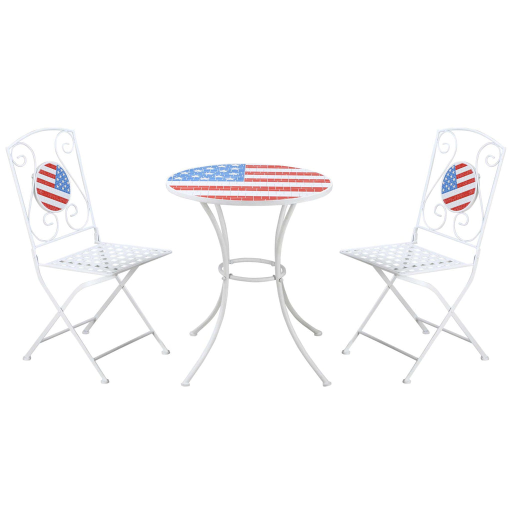 3-Piece Bistro Set with American Flag Mosaic Folding Chairs & Coffee Table for Garden Balcony White