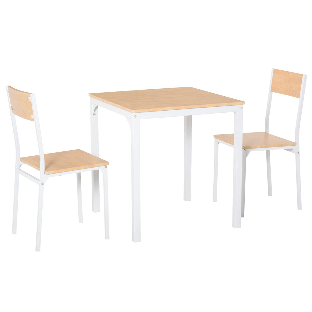 3-Piece Dining Set Compact Wooden Table 2 Chairs Metal Frame Oak for Small Spaces