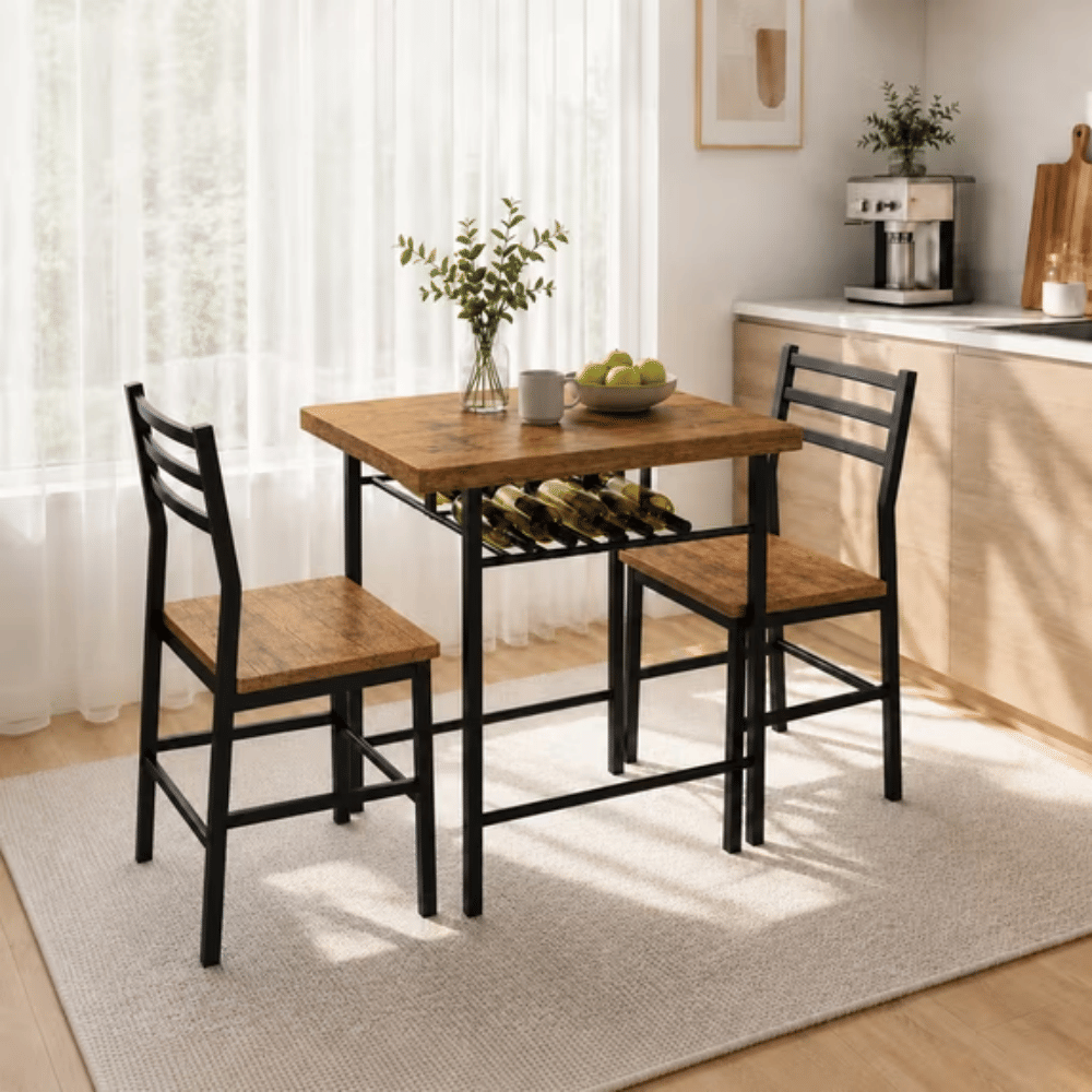 3 Piece DiningTableSetfor2, SmallKitchenTableand 2 Chairs, Space Saving Dining RoomTableSetforApartment, Breakfast Nook, Brown