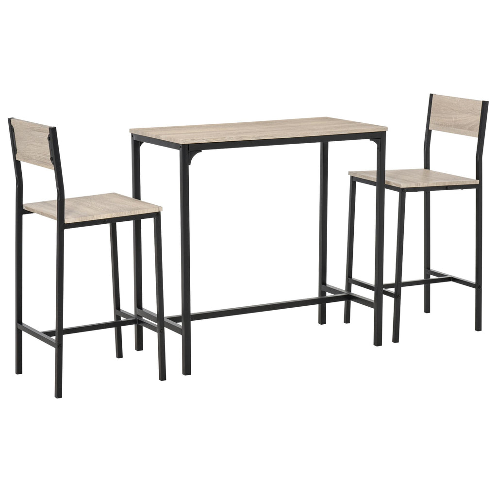 3 Piece Industrial Bar Table and Chairs Set, Counter Height Dining for 2, Kitchen Table with Stools, Natural