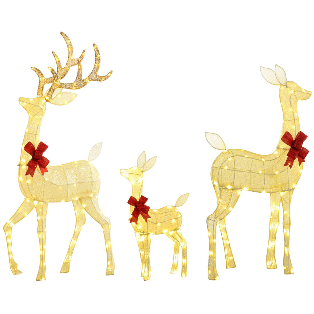 3-Piece Light Up Christmas Deer Family Set Lighted Reindeer Christmas Decoration with Lights for Indoor Outdoor Silver