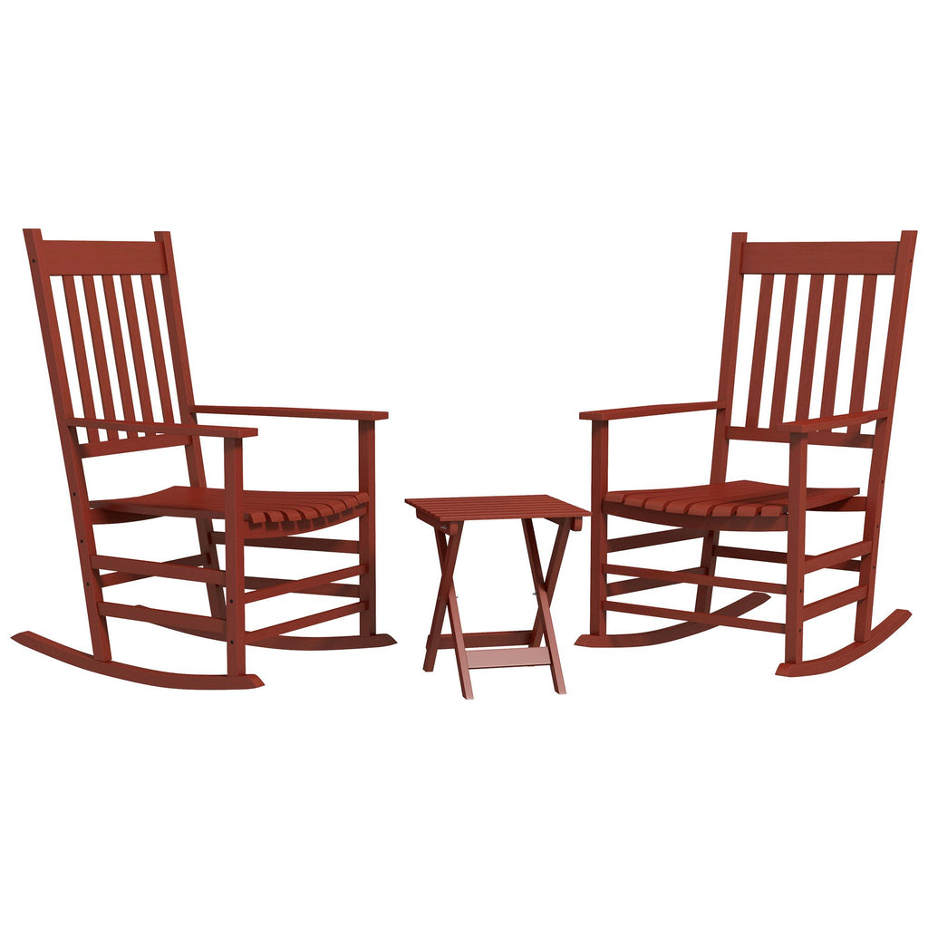 3-Piece Outdoor Rocking Chair Set with Portable Table, Vibrant Wine Red, Strong Wood, Ideal for Terrace & Patio, 352 lbs