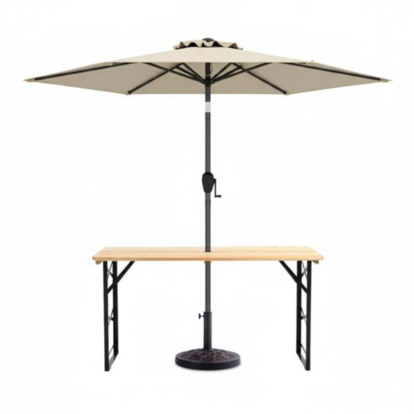 3-Piece Patio Picnic Set - 7.5ft Crank Tilt Umbrella, Heavy-Duty Resin Base, Adjustable Legs, Backyard/Garden/Campsite