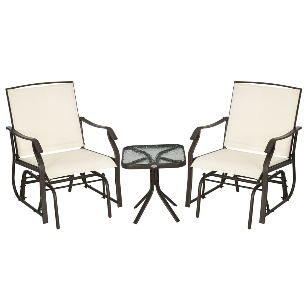 3-Piece Patio Rocking Chair Set with Coffee Table Outdoor Bistro Set Sling Fabric Glass Tabletop for Garden