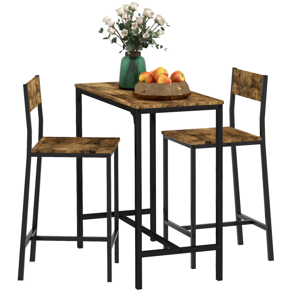 3 Piece Pub Dining Set Industrial Style Counter Height Table and Bar Stools Rustic Brown for Small Spaces