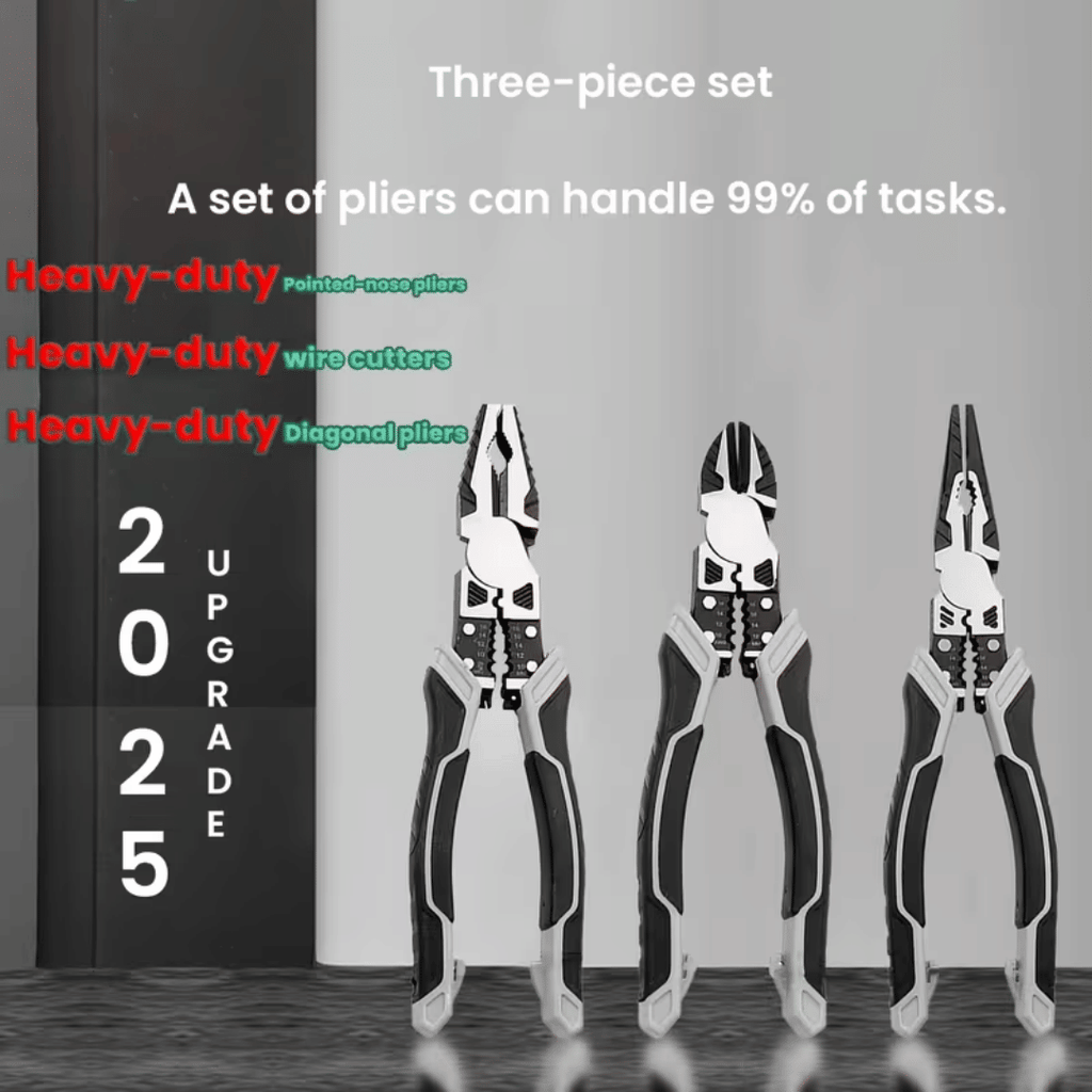 3-piece set, five in one multifunctional pliers set, industrial grade with PVC handle, professional manual tools, automatic wire stripper and cutter - metal