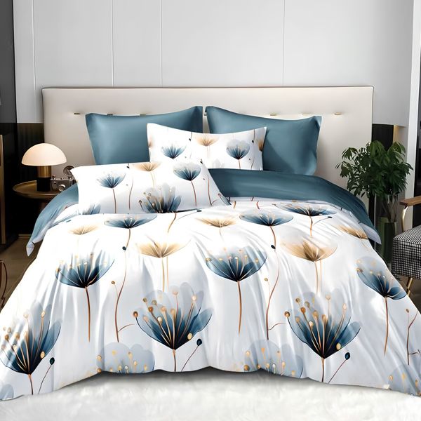 3-piece set of blue tranquil floral duvet cover comfortable skin-friendly polyester fiber adult bedroom decor to help sleep King size (temu can only be self-picked up)