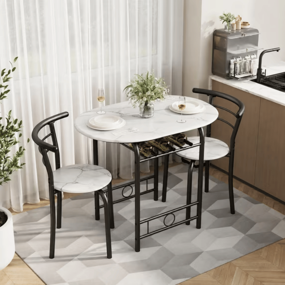 3-Piece Small Dining set,Tableand Chair Setfor2 ,forLiving Room, Dining Room,Kitchen, Black & White