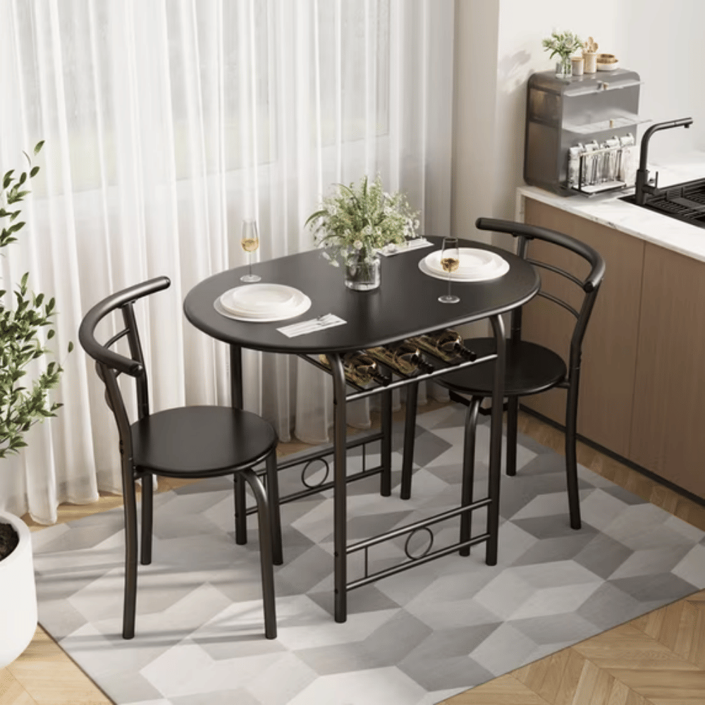 3-Piece Small Dining set,Tableand Chair Setfor2 ,forLiving Room, Dining Room,Kitchen, Black