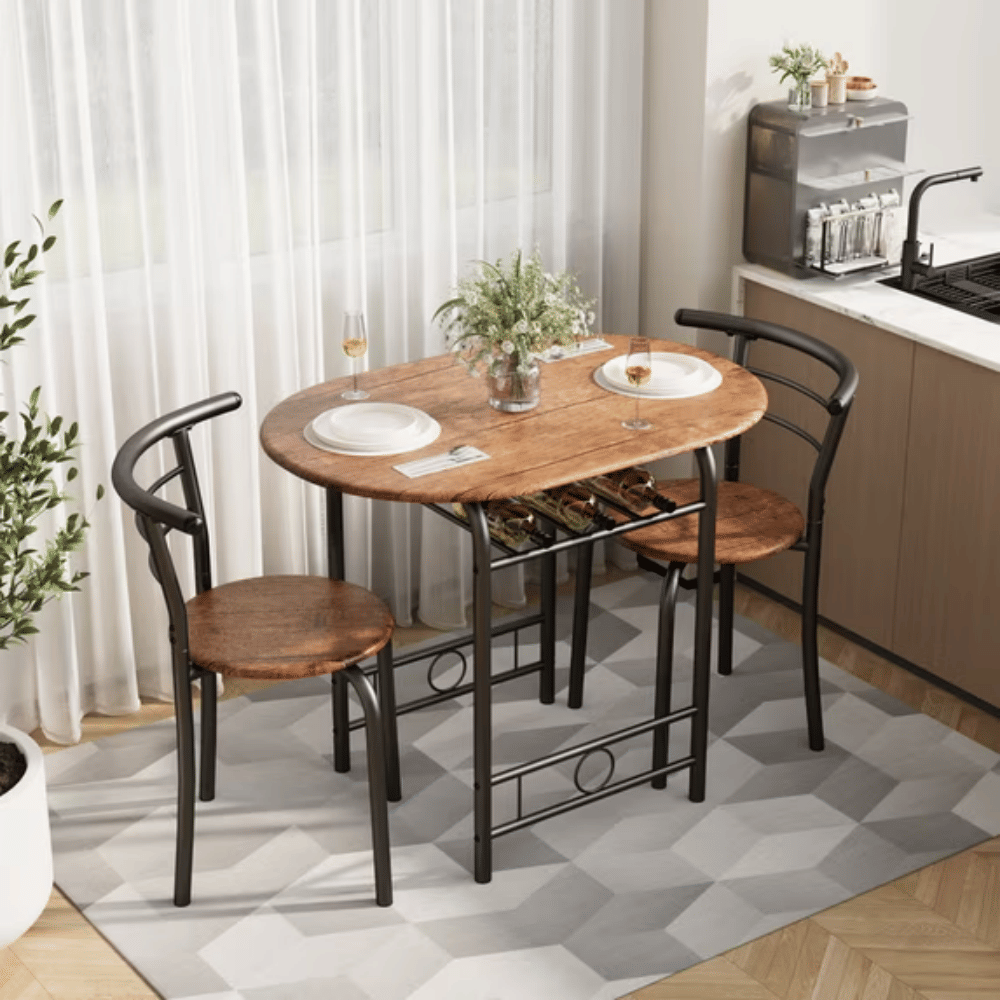 3-Piece Small Dining set,Tableand Chair Setfor2 ,forLiving Room, Dining Room,Kitchen, Brown