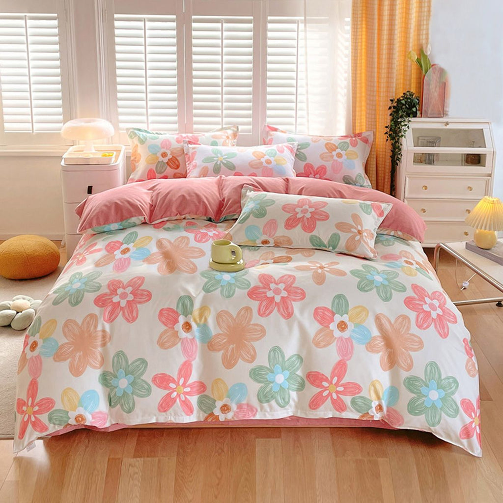 3 Piece Spring Pink Floral Duvet Cover Set for Women Adults Home Bedroom Pink Flowers Bedding Set With 2 Pillowcases Full Size(temu can only be self-picked up)