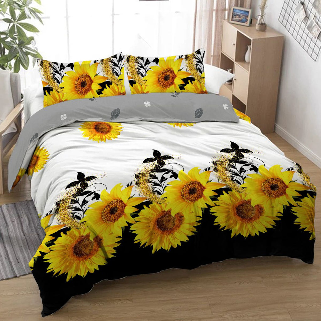 3 Pieces Black And White Background Sunflower Duvet Cover Set Yellow Flower Polyester Bedding Set For Adults Bedroom Decor Full Size(temu can only be self-picked up)