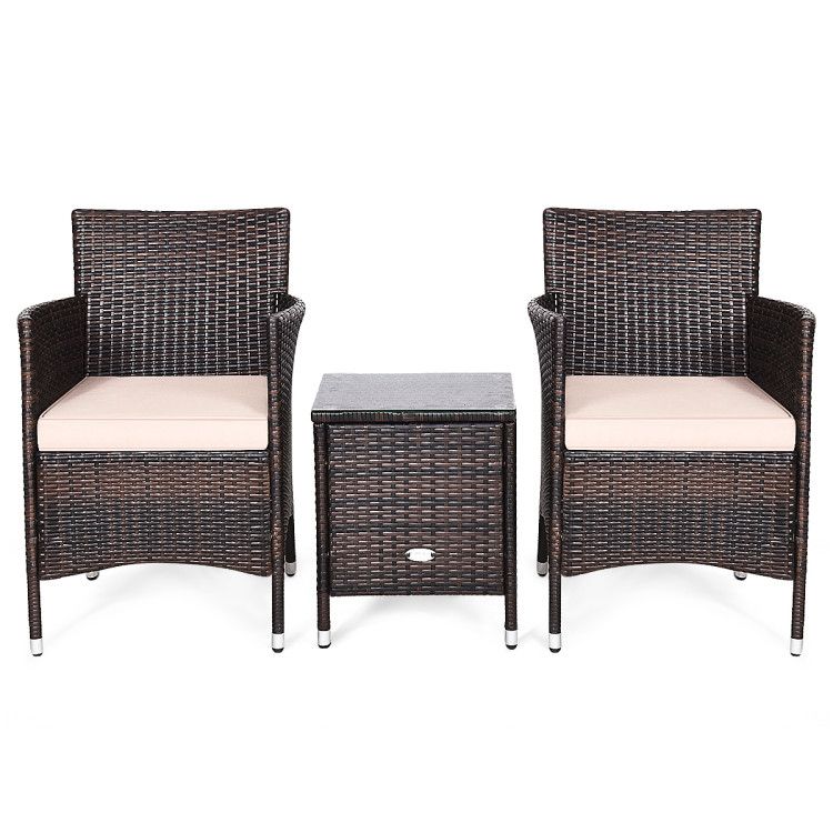 3 Pieces Ergonomic Wicker Patio Conversation Set