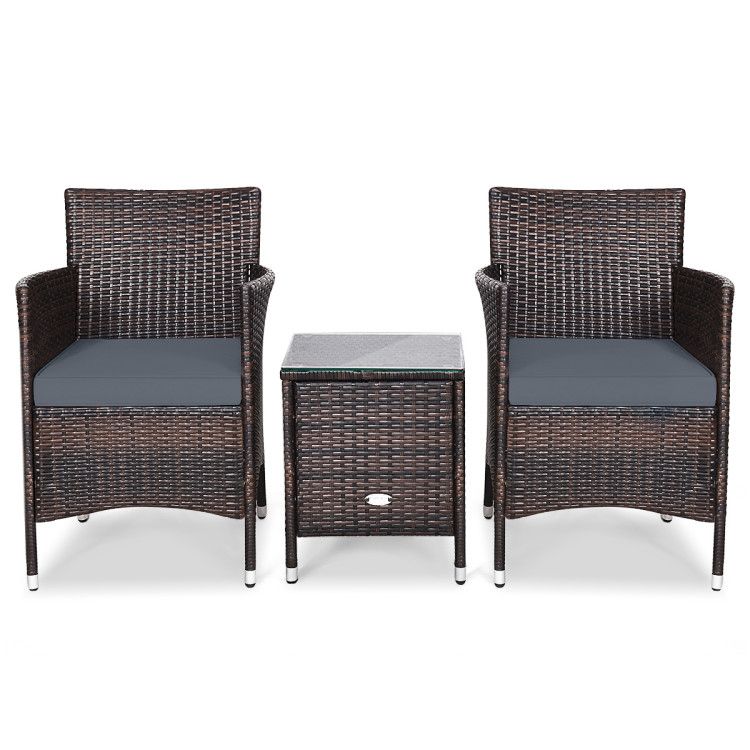 3 Pieces Ergonomic Wicker Patio Conversation Set