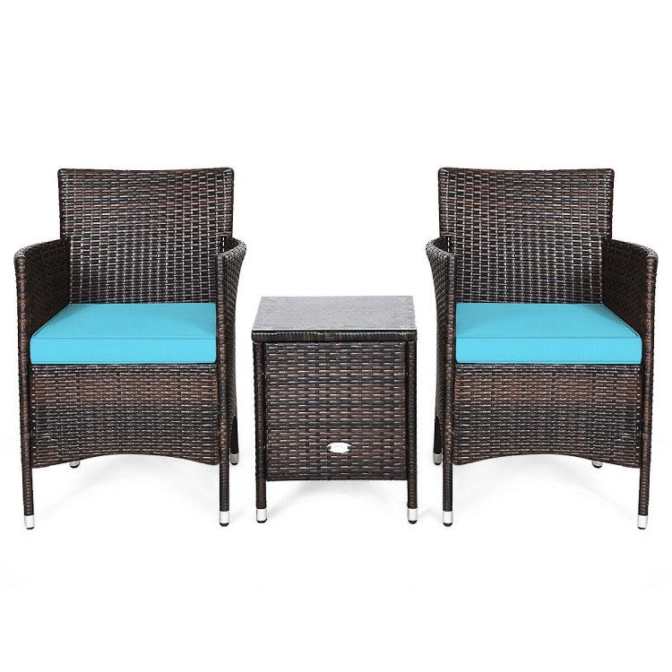 3 Pieces Ergonomic Wicker Patio Conversation Set
