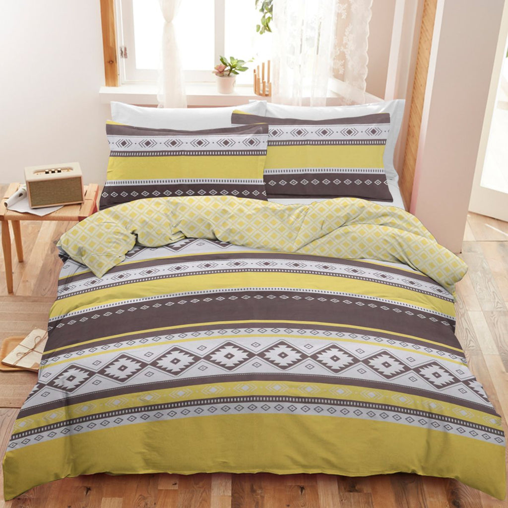 3 Pieces Geometric Printed Bedding Duvet Cover Set King for Adults Brown Yellow Bedroom Decor