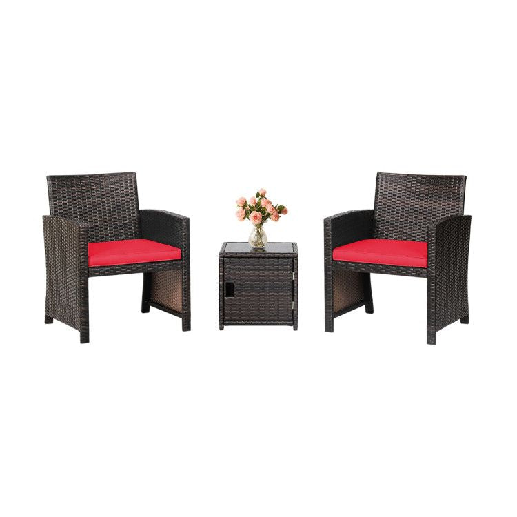 3 Pieces Patio Wicker Furniture Set with Storage Table and Protective Cover