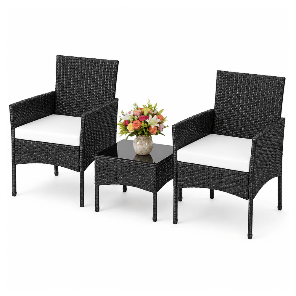 3 Pieces PatioFurnitureSet, PE Rattan Wicker Patio Set with Two Outdoor Chairs andTable,TableOutdoorGardenFurnitureSetsforPorch,GardenPoolside Balcony