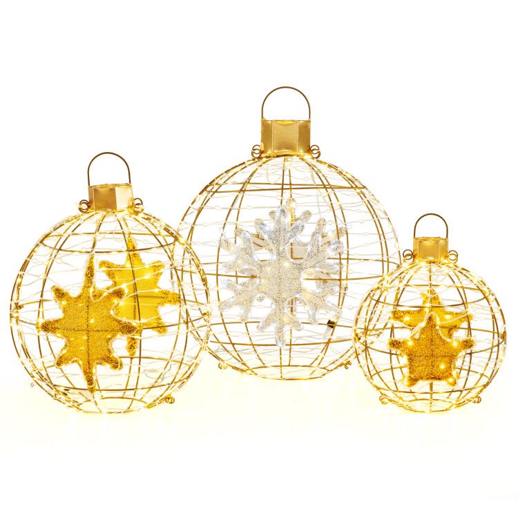 3 Pieces Pre-Lit Lantern Balls with 732 Bright LED Lights and Ground Stakes
