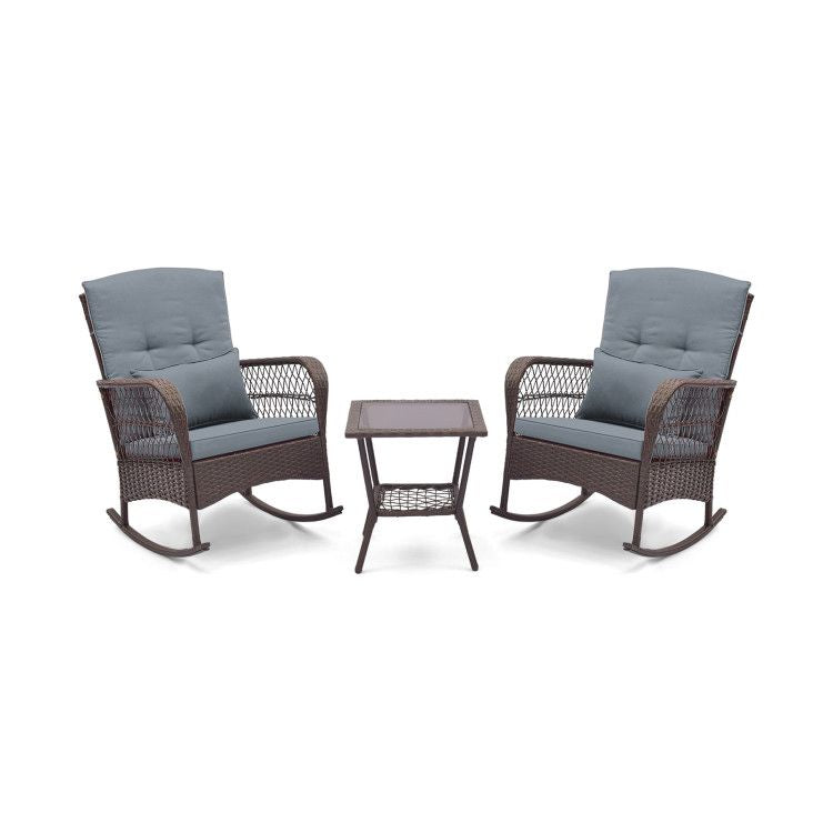 3 Pieces Rocking Bistro Set with 2-Tier Coffee Table
