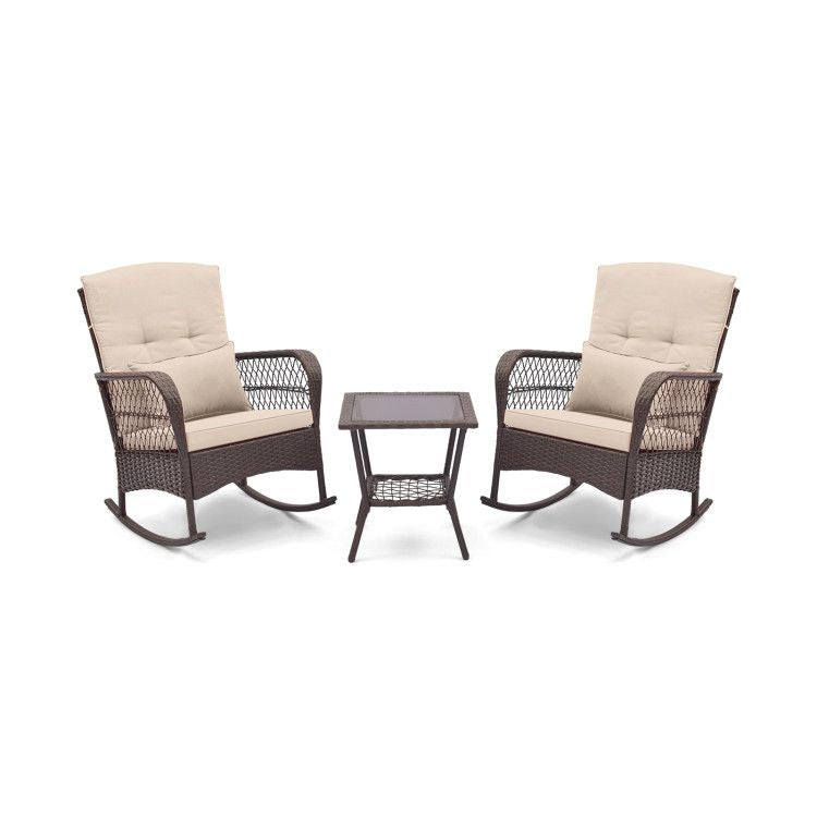 3 Pieces Rocking Bistro Set with 2-Tier Coffee Table