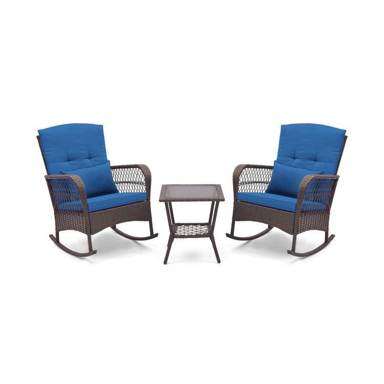 3 Pieces Rocking Bistro Set with 2-Tier Coffee Table