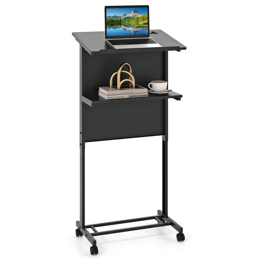 3-Position Height Adjustable Lectern Table with Tilted Tabletop