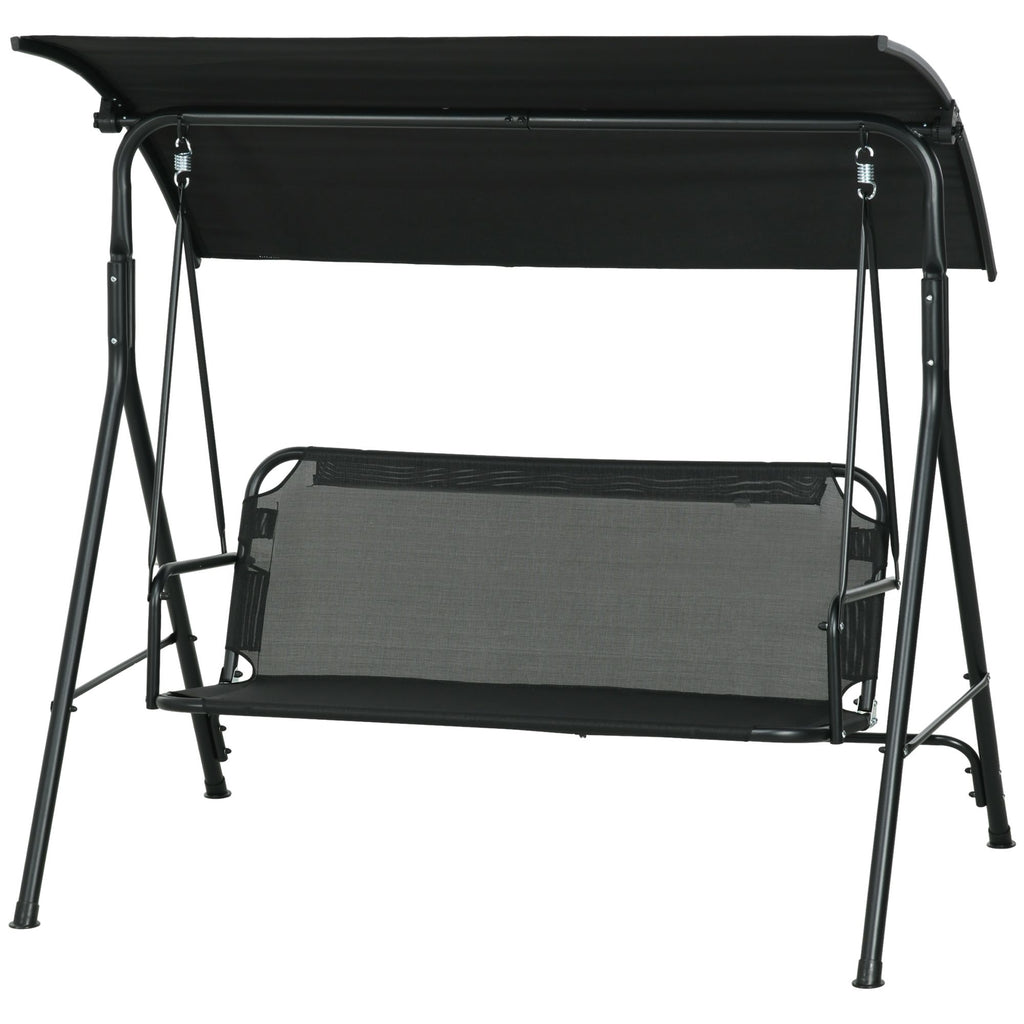 3-Seat Outdoor Patio Swing Chair w/ Cushion, Steel Frame Stand, Adjustable Tilt Canopy for Patio, Garden, Black 1