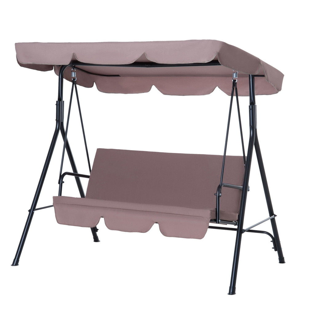 3-Seat Outdoor Porch Swing, with Adjustable Tilt Canopy and Cushion, 2 Armrests and Anti-Slip Pads, for Garden, Balcony, Brown