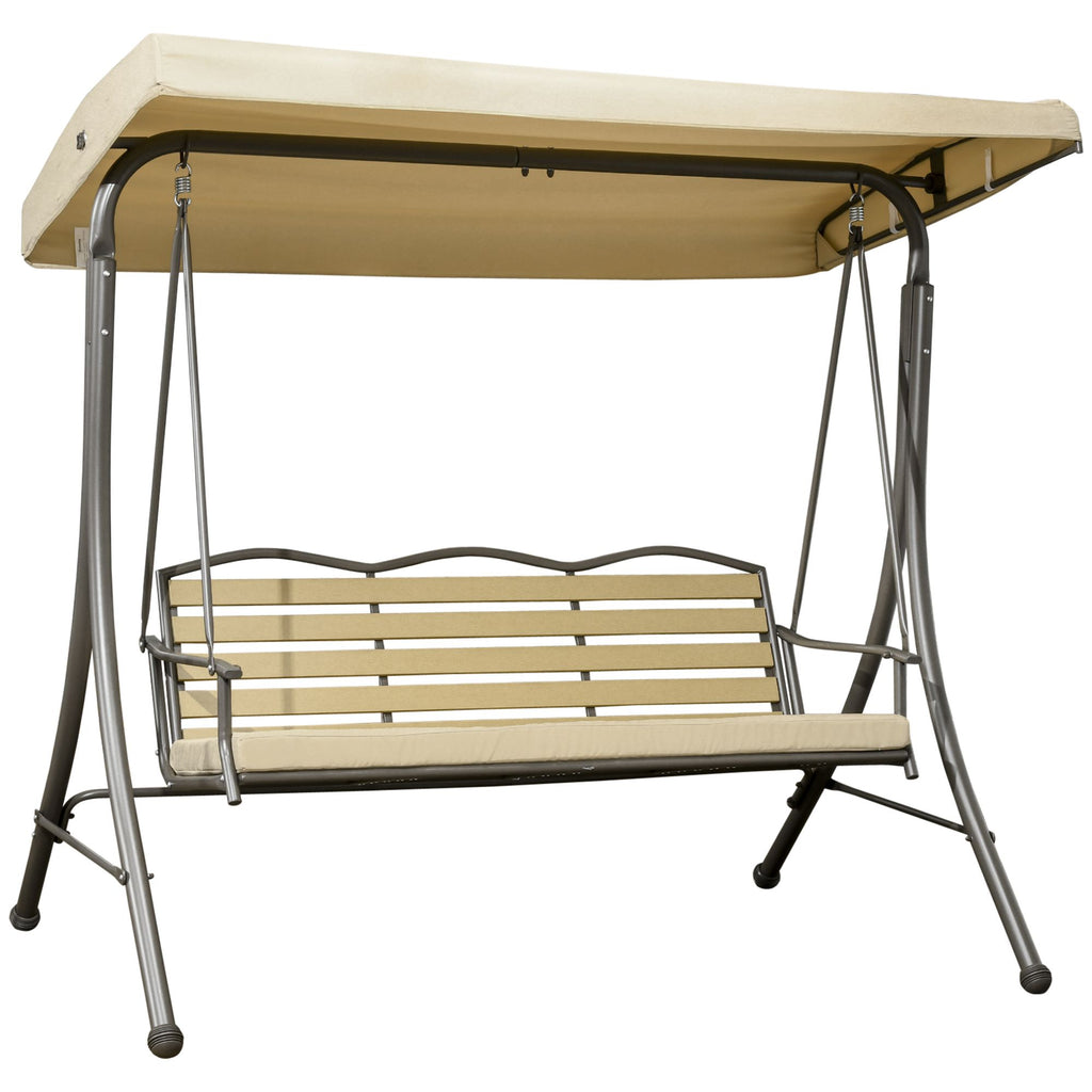 3-Seat Patio Swing Chair, Outdoor Canopy Glider, Cushioned, Adjustable Shade, Slatted Design, Porch Garden