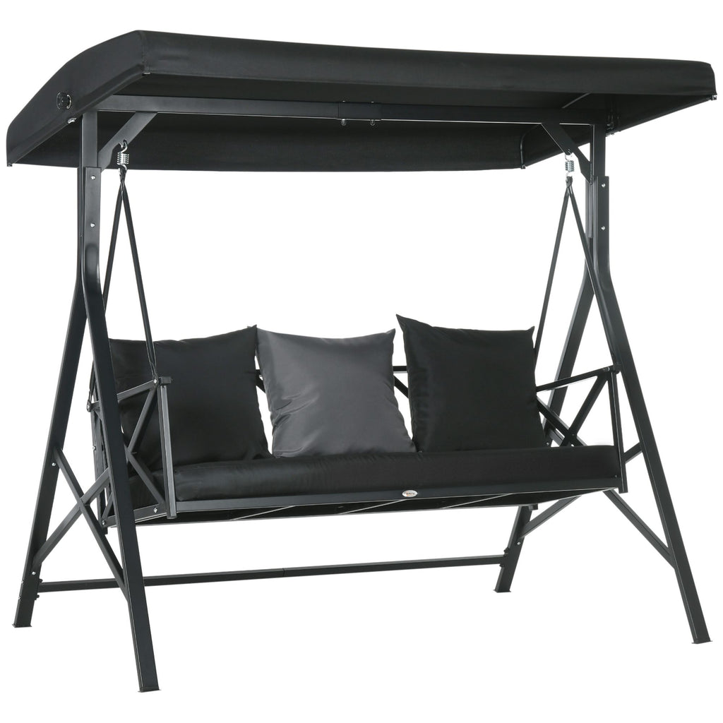 3-Seat Patio Swing Chair Outdoor Canopy Glider with Cushion 3 Throw Pillows Adjustable Shade for Porch Garden